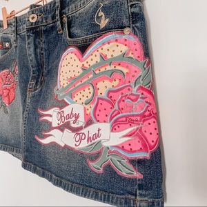 baby phat NWOT rose patch denim skirt